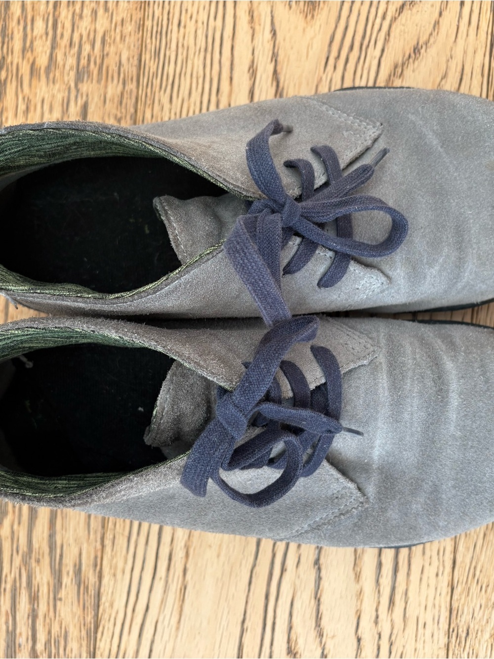 KURU Grey Suede Lace-Up Dress Shoes with Navy Laces